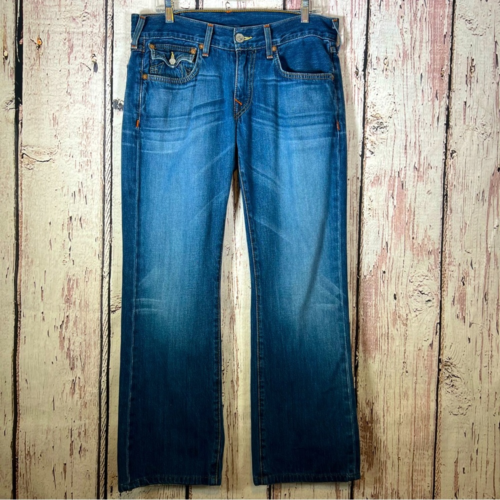 Authentic True Religion Bootcut Distressed Denim USA Made Jeans Size 32 x 30 EUC